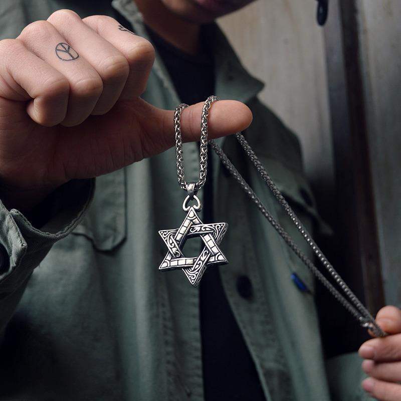 Wholesale Vintage six-pointed star stainless steel necklace
